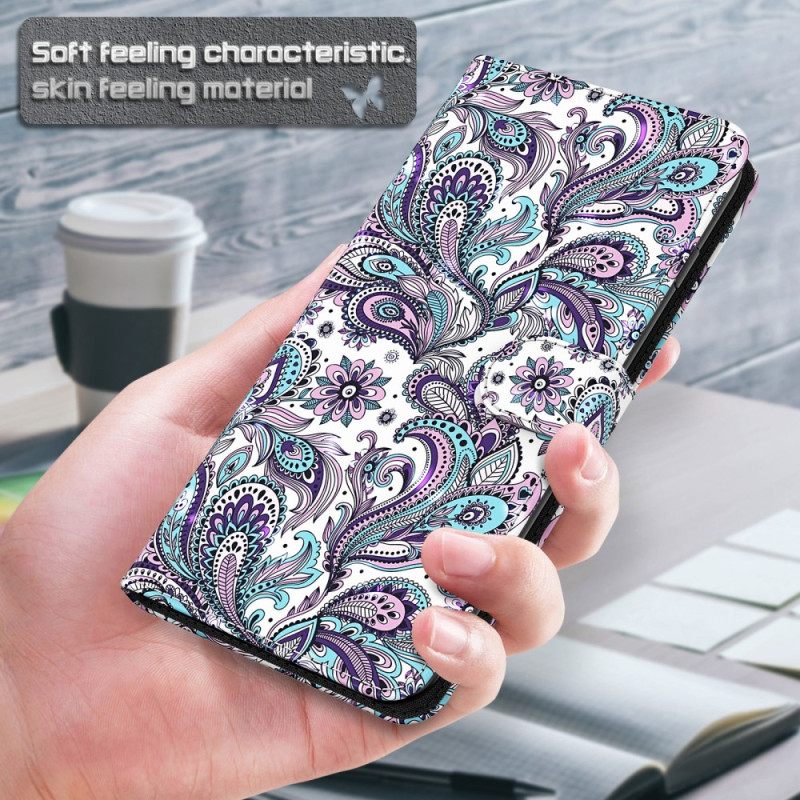 δερματινη θηκη Xiaomi Redmi 10C με κορδονι Strappy Paisley Pattern