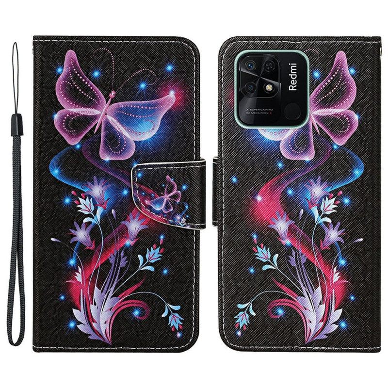 δερματινη θηκη Xiaomi Redmi 10C με κορδονι Χορός Strappy Butterfly