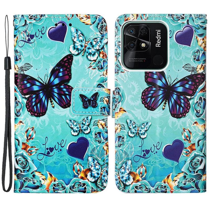 Κάλυμμα Xiaomi Redmi 10C με κορδονι Strappy Flying Butterflies