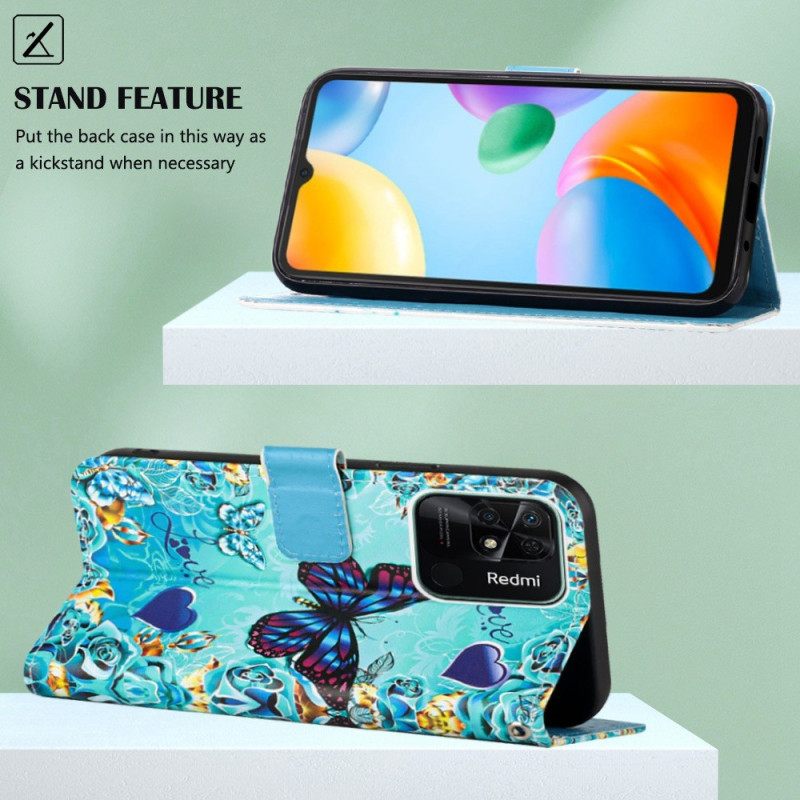 Κάλυμμα Xiaomi Redmi 10C με κορδονι Strappy Flying Butterflies