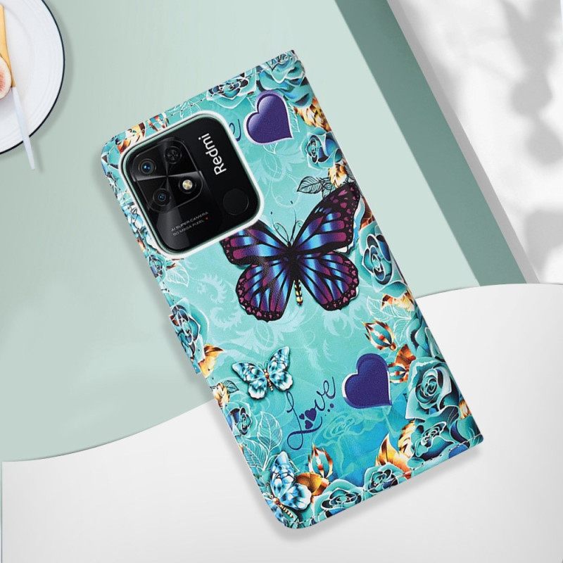 Κάλυμμα Xiaomi Redmi 10C με κορδονι Strappy Flying Butterflies