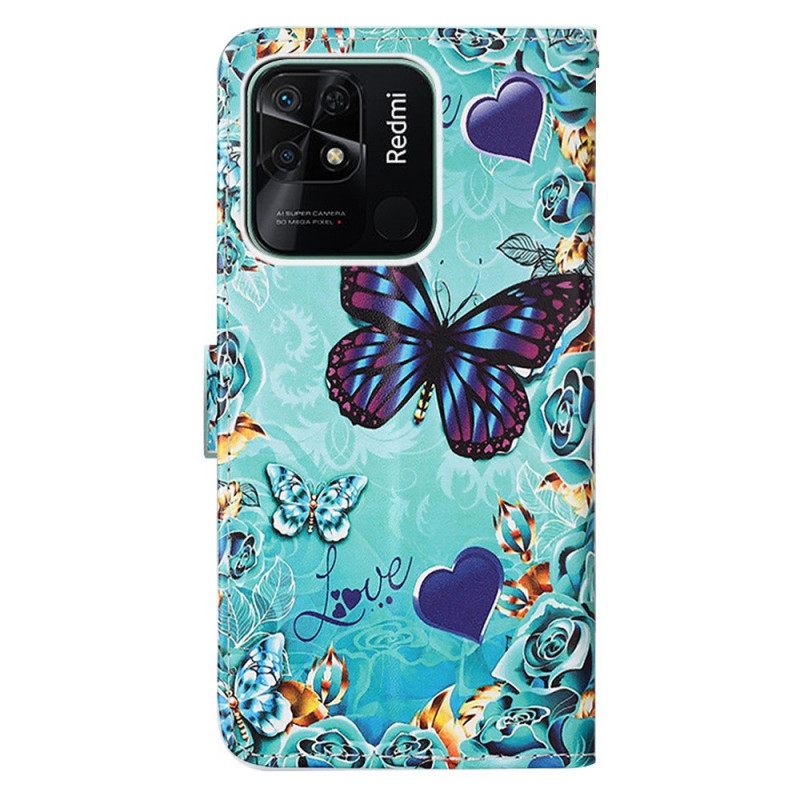 Κάλυμμα Xiaomi Redmi 10C με κορδονι Strappy Flying Butterflies