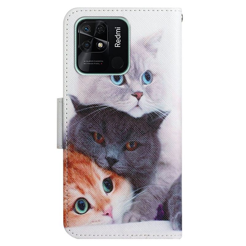 Θήκη Flip Xiaomi Redmi 10C με κορδονι Μόνο Thong Cats