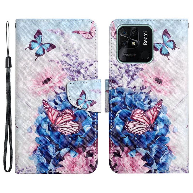 Θήκη Flip Xiaomi Redmi 10C με κορδονι Strappy Floral Fantasy