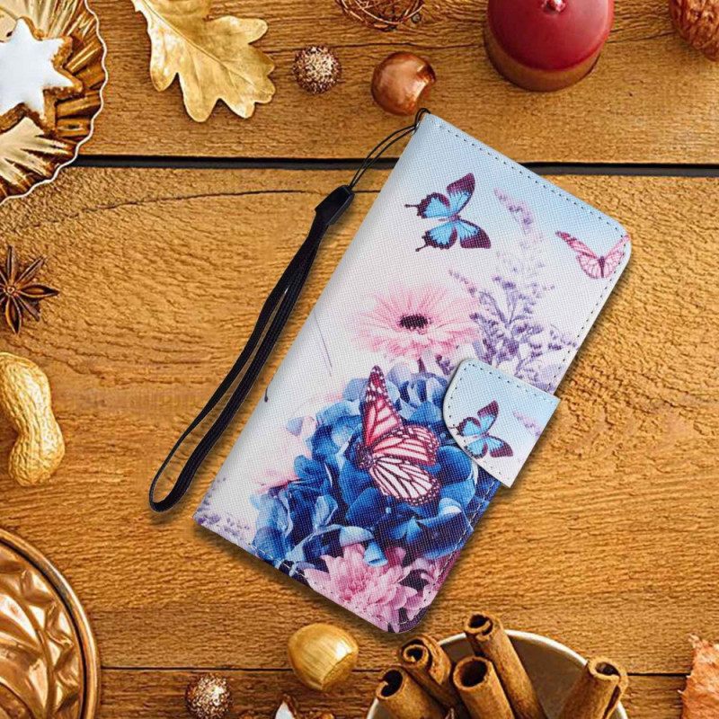 Θήκη Flip Xiaomi Redmi 10C με κορδονι Strappy Floral Fantasy