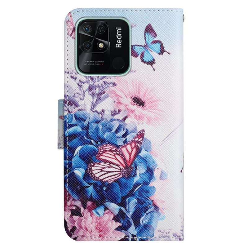 Θήκη Flip Xiaomi Redmi 10C με κορδονι Strappy Floral Fantasy