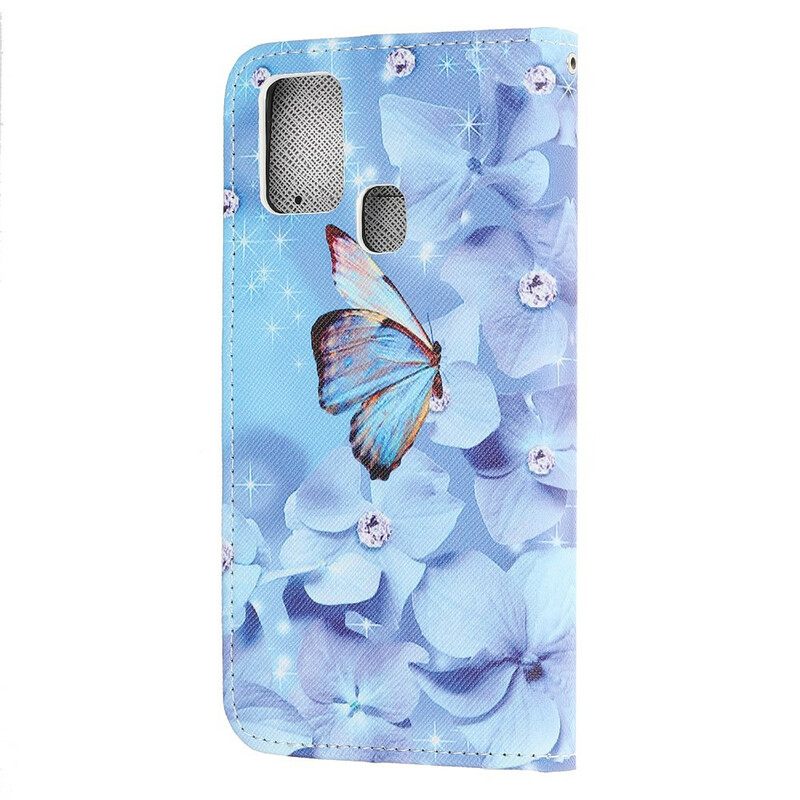 Κάλυμμα OnePlus Nord N10 με κορδονι Strappy Diamond Butterflies