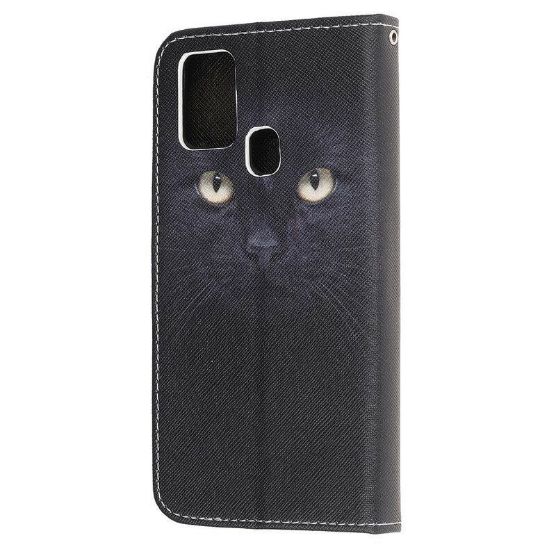 δερματινη θηκη OnePlus Nord N100 με κορδονι Strappy Black Cat Eyes