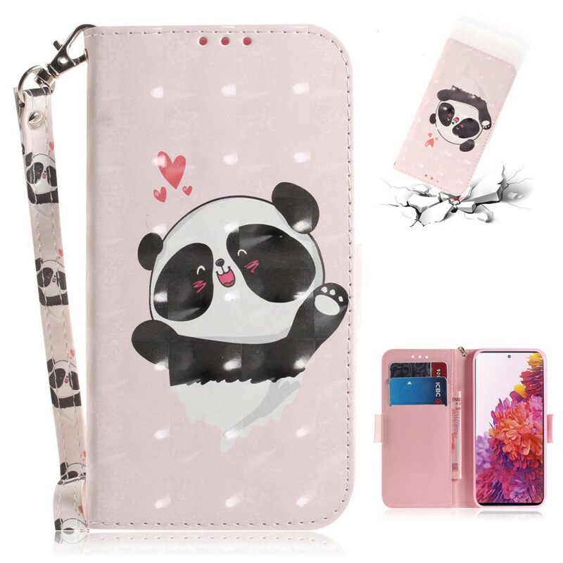 Θήκη Flip Samsung Galaxy S20 FE με κορδονι Panda Love With Lanyard