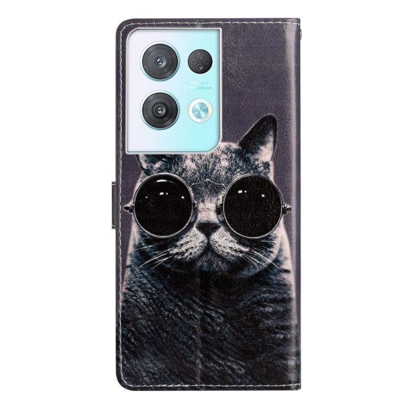 δερματινη θηκη Oppo Reno 8 Pro με κορδονι Γυαλιά Cat Strappy