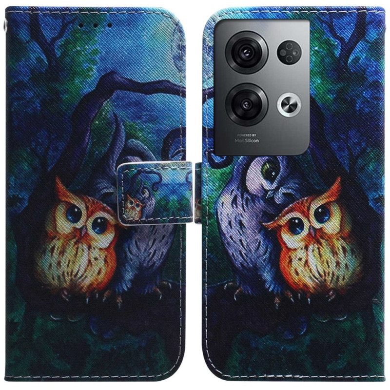 Κάλυμμα Oppo Reno 8 Pro με κορδονι Ζωγραφική Με Strappy Owls