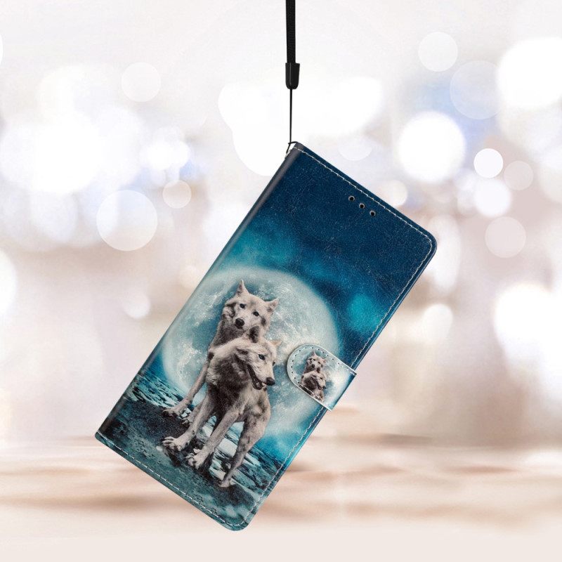 Θήκη Flip Oppo Reno 8 Pro με κορδονι Lanyard Wolf