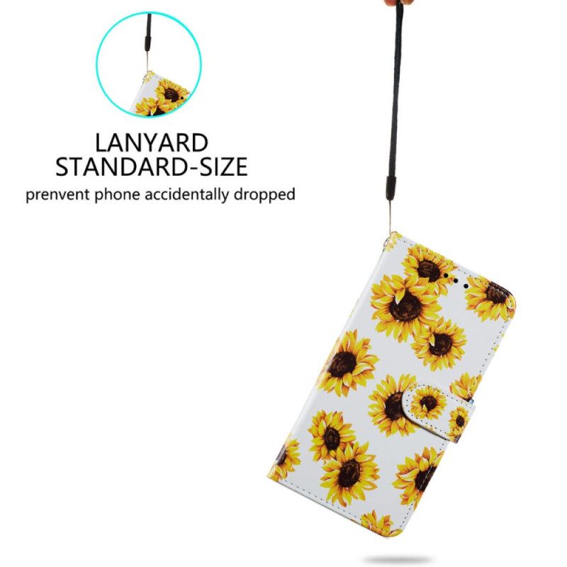 δερματινη θηκη iPhone 15 με κορδονι Strap Sunflowers