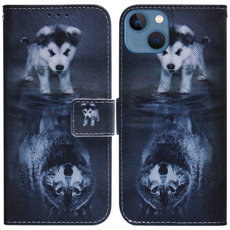 δερματινη θηκη iPhone 15 Puppy Dream