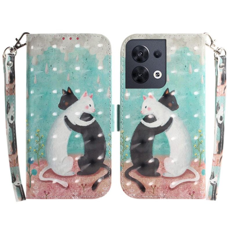 δερματινη θηκη Oppo Reno 8 Dancing Cats With Lanyard