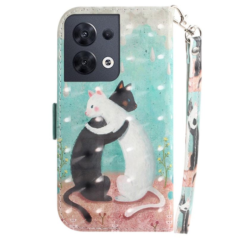 δερματινη θηκη Oppo Reno 8 Dancing Cats With Lanyard