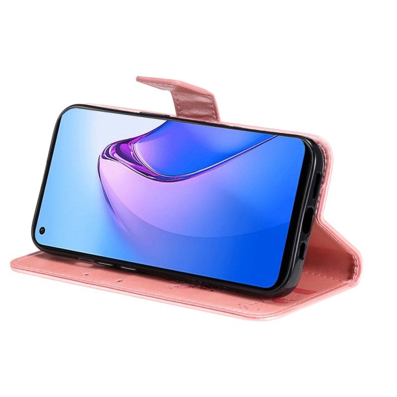 Θήκη Flip Oppo Reno 8 με κορδονι Δέντρο Και Strappy Cat