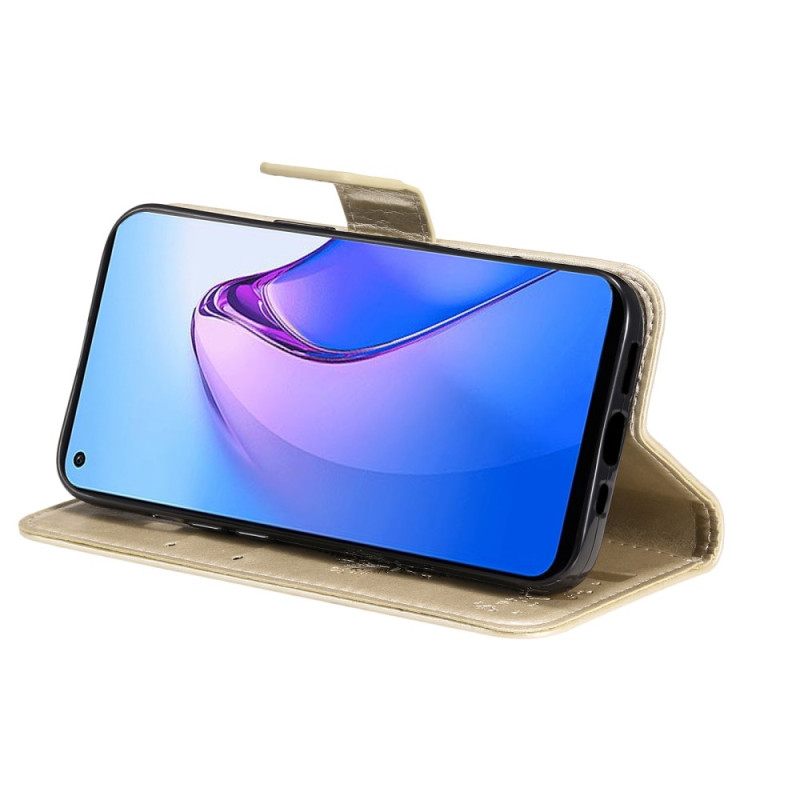 Θήκη Flip Oppo Reno 8 με κορδονι Δέντρο Και Strappy Cat