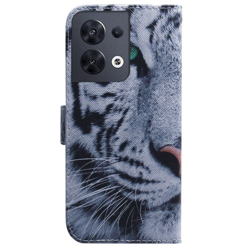 Θήκη Flip Oppo Reno 8 με κορδονι Strappy White Tiger