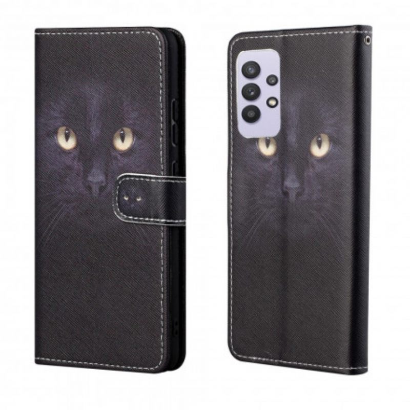 δερματινη θηκη Samsung Galaxy A32 με κορδονι Strappy Black Cat Eyes