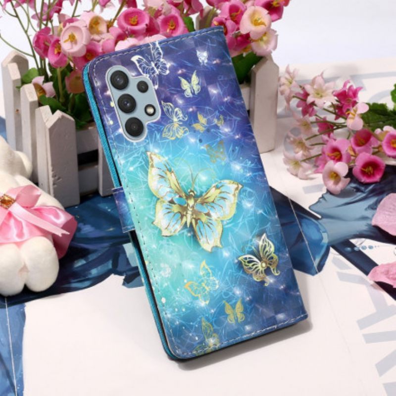 Κάλυμμα Samsung Galaxy A32 Κορδόνι Golden Butterflies