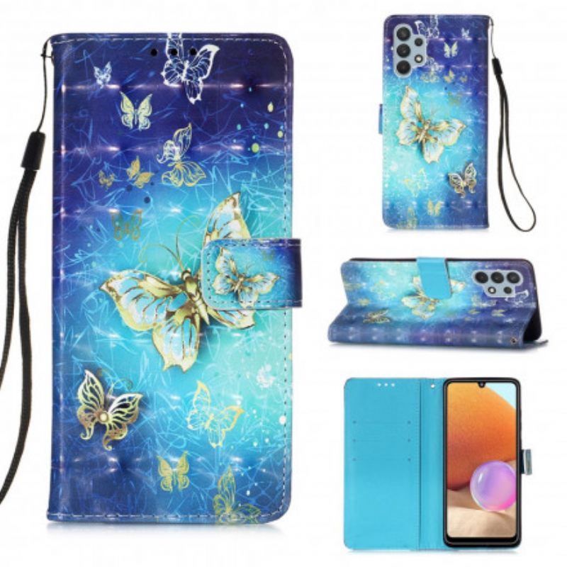 Κάλυμμα Samsung Galaxy A32 Κορδόνι Golden Butterflies