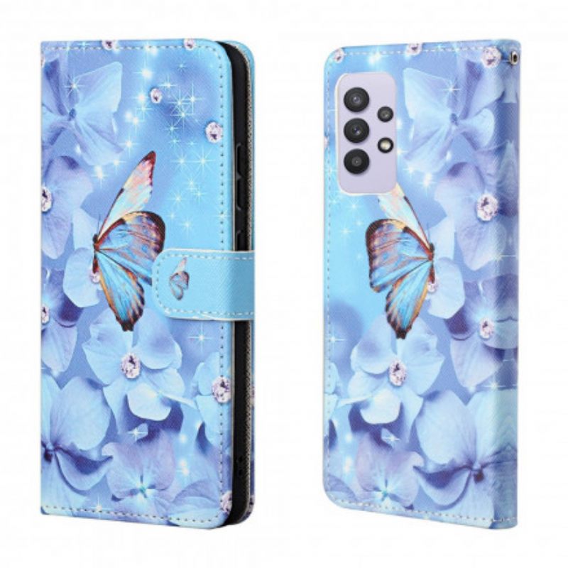 Θήκη Flip Samsung Galaxy A32 με κορδονι Strappy Diamond Butterflies