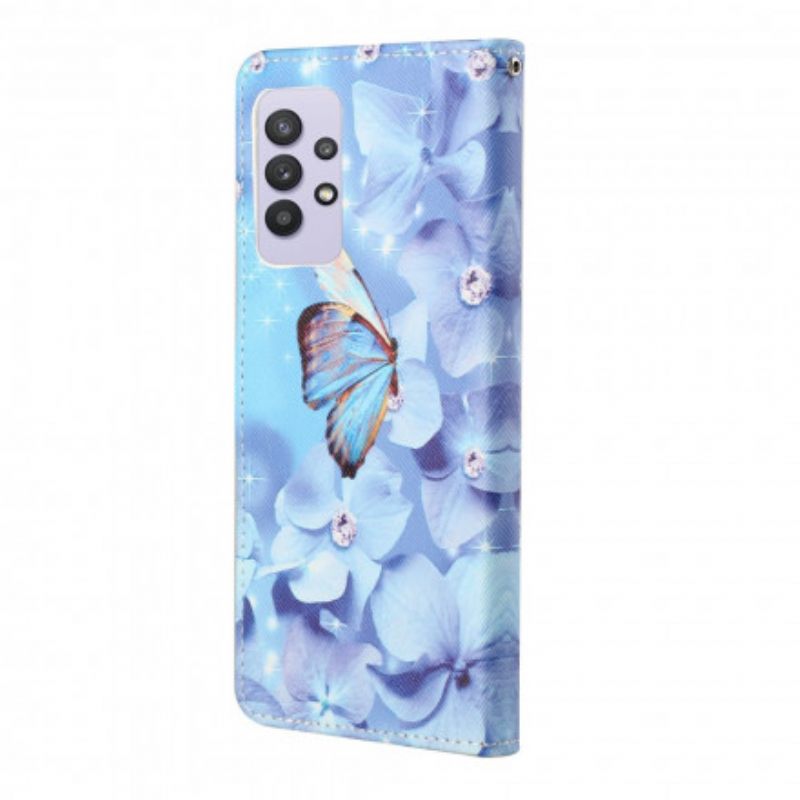 Θήκη Flip Samsung Galaxy A32 με κορδονι Strappy Diamond Butterflies