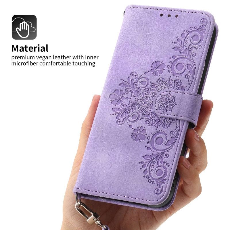 Θήκη Flip Xiaomi 12 Lite με κορδονι Floral Λουράκι Και Ιμάντα Ώμου