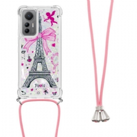Θήκη Xiaomi 12 Lite με κορδονι Eiffel Tower Glitter Κορδόνι