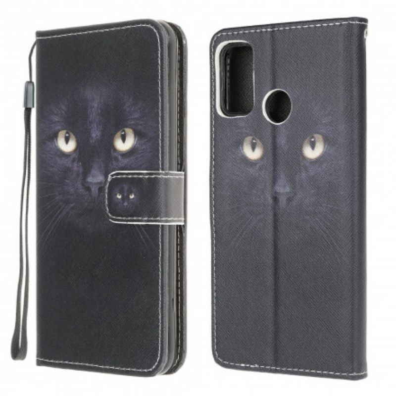 Κάλυμμα Moto G30 / G10 με κορδονι Strappy Black Cat Eyes