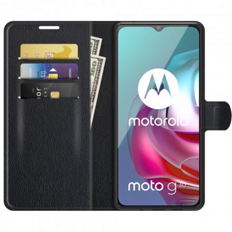 Θήκη Flip Moto G30 / G10 Κλασικό Εφέ Λίτσι