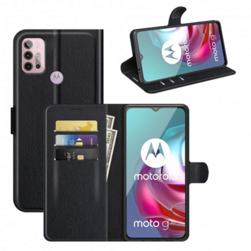 Θήκη Flip Moto G30 / G10 Κλασικό Εφέ Λίτσι