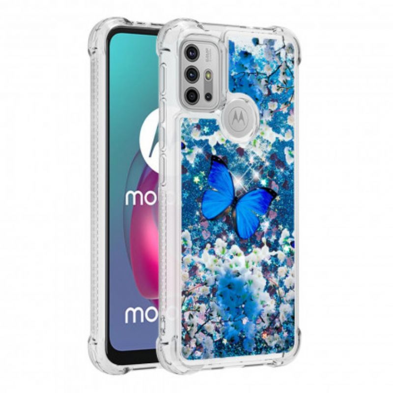 Θήκη Moto G30 / G10 Γκλίτερ Μπλε Πεταλούδες