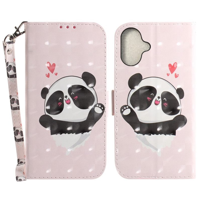 Δερματινη Θηκη iPhone 16 Panda Love With Strap