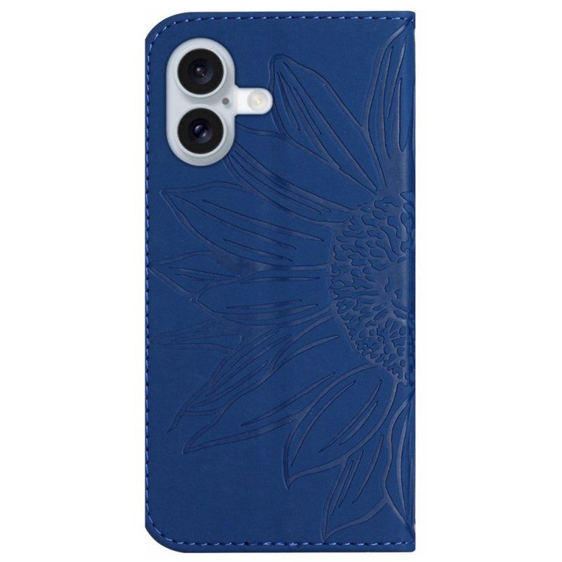 Δερματινη Θηκη iPhone 16 Sunflower Print Με Ιμάντα Ώμου