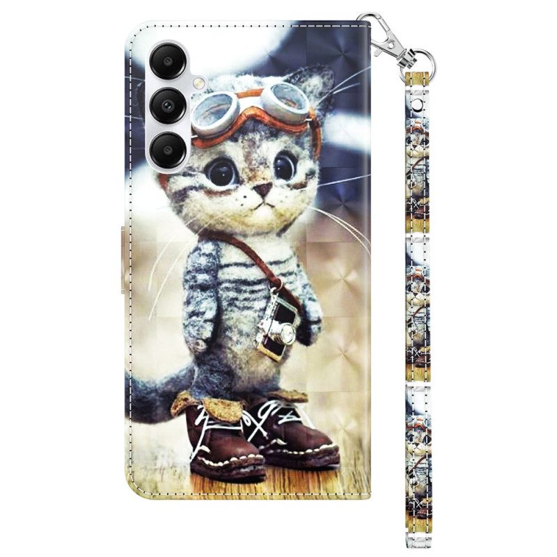 Δερματινη Θηκη Samsung Galaxy A55 5g Aviator Cat Με Λουράκι