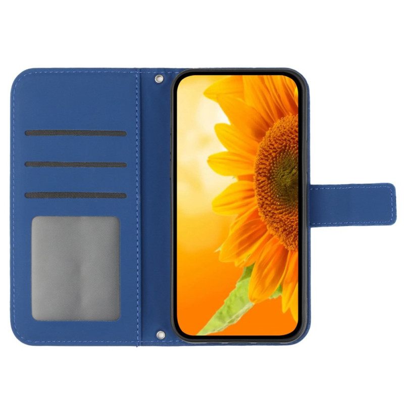 Δερματινη Θηκη Honor 200 Pro Sunflower Print Με Ιμάντα Ώμου