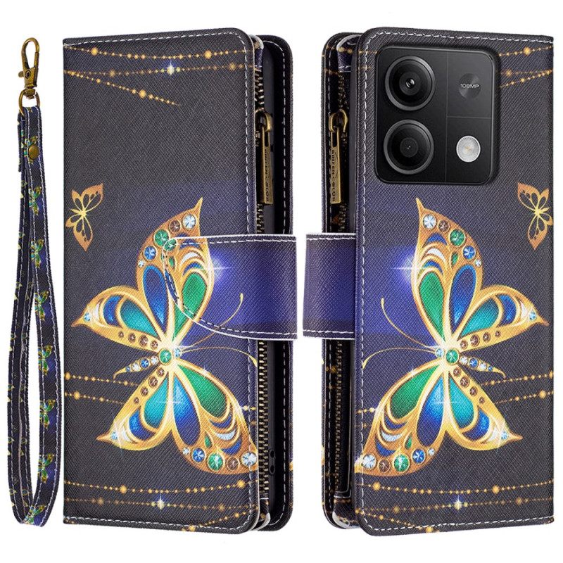 Δερματινη Θηκη Xiaomi Redmi Note 13 5g Πορτοφόλι Strass Butterfly Με Λουράκι