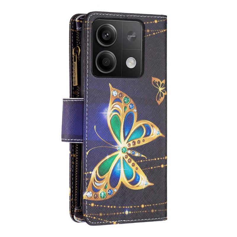 Δερματινη Θηκη Xiaomi Redmi Note 13 5g Πορτοφόλι Strass Butterfly Με Λουράκι