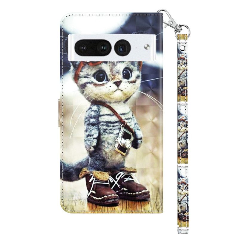 Δερματινη Θηκη Google Pixel 8 Pro Aviator Cat Με Λουράκι Σιλικόνης