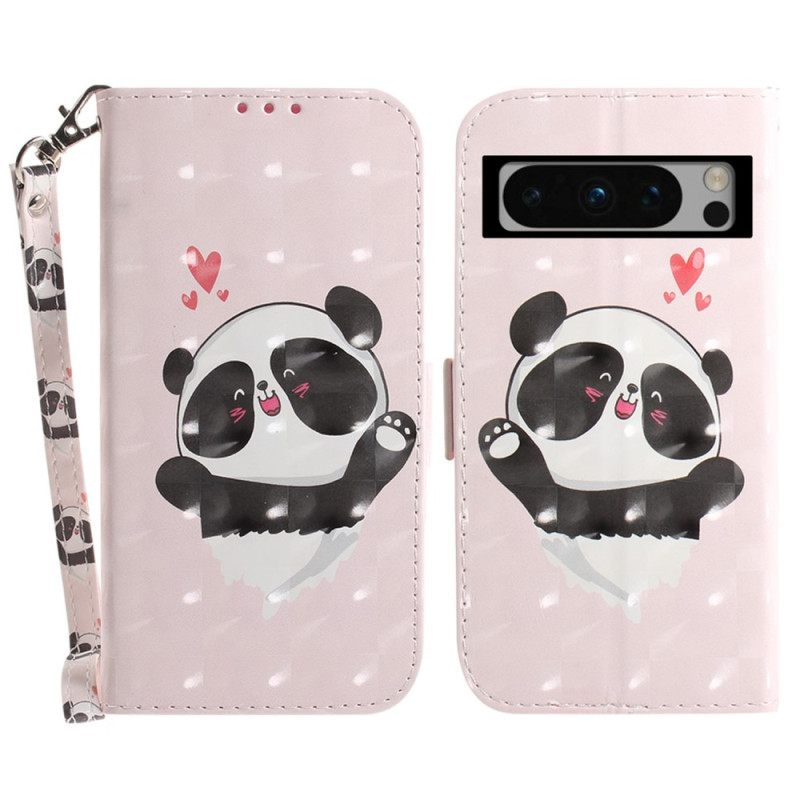 Δερματινη Θηκη Google Pixel 8 Pro Panda Love With Strap