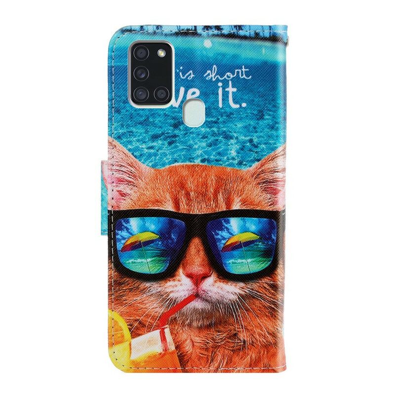 Κάλυμμα Samsung Galaxy A21s με κορδονι Cat Live It Strappy