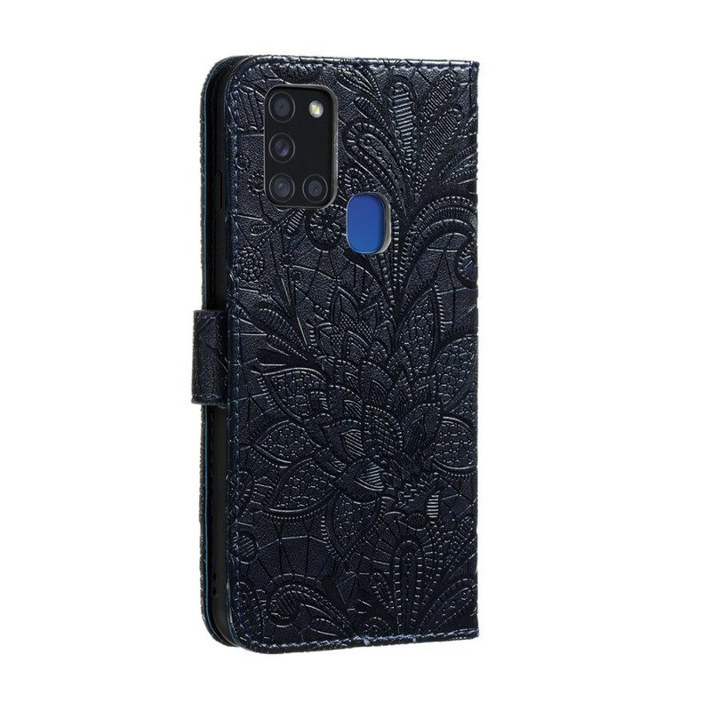 Κάλυμμα Samsung Galaxy A21s με κορδονι Strap Tribal Flowers