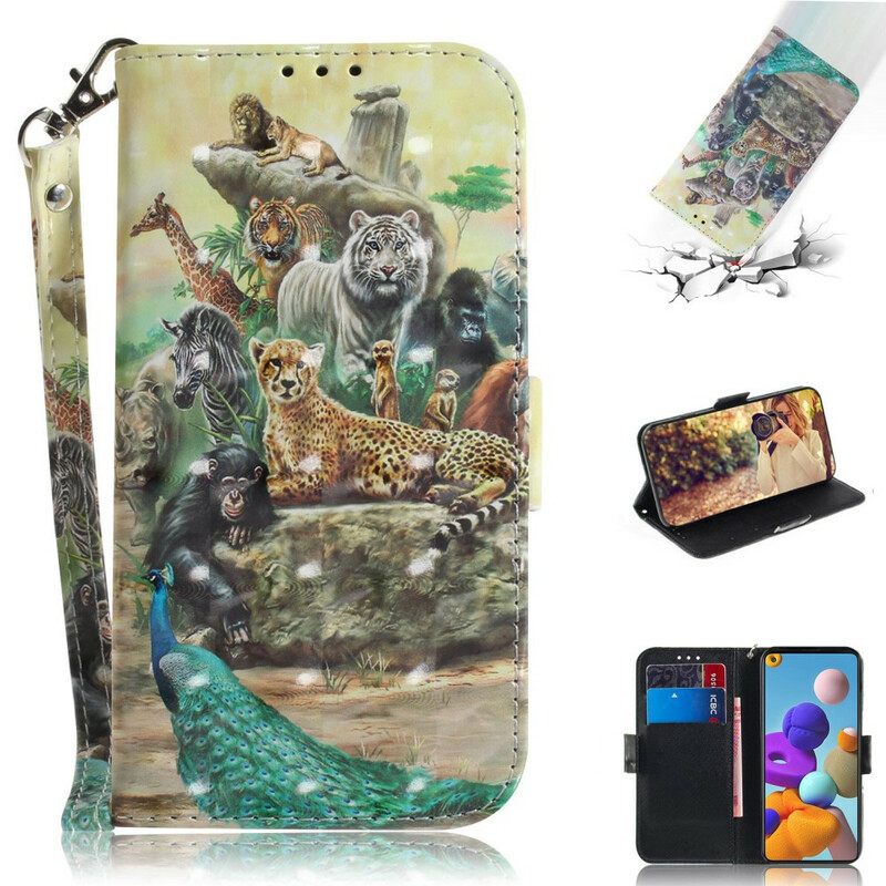 Θήκη Flip Samsung Galaxy A21s με κορδονι Thong Safari Animals