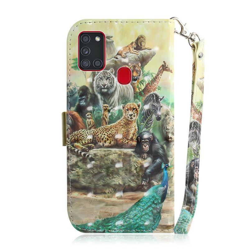 Θήκη Flip Samsung Galaxy A21s με κορδονι Thong Safari Animals