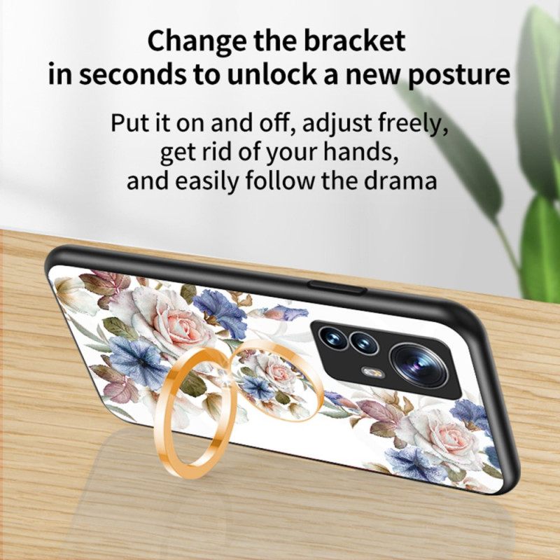 θηκη κινητου Xiaomi 12 / 12X Tempered Glass Με Flower Ring