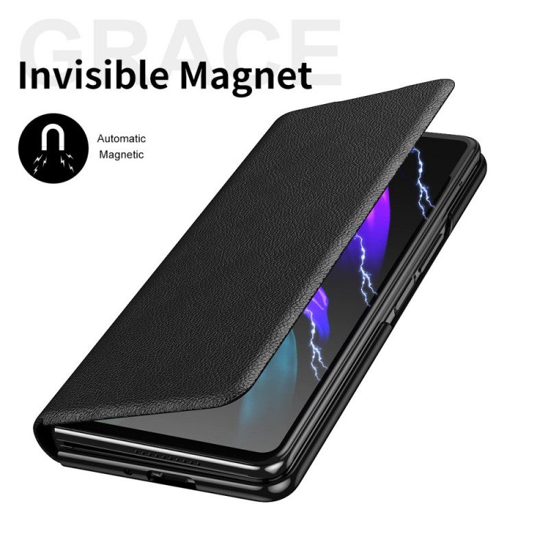 θηκη κινητου Samsung Galaxy Z Fold 3 5G Θήκη Flip Δερμάτινη Θήκη Και Λουράκι Στυλ Litchi