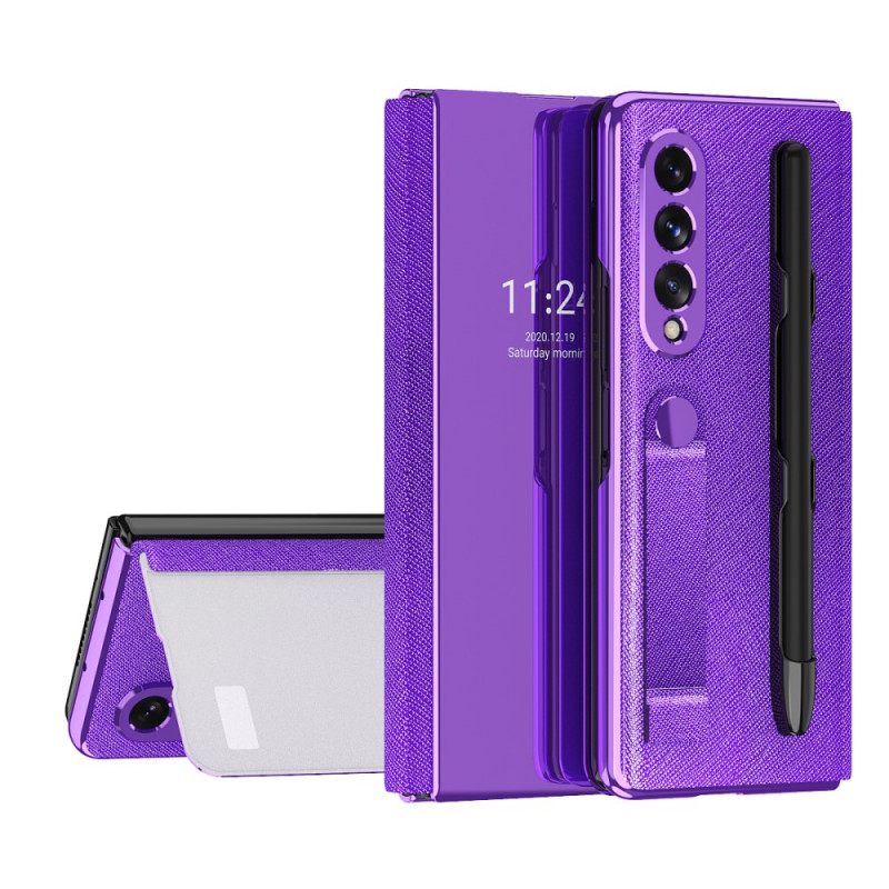 θηκη κινητου Samsung Galaxy Z Fold 3 5G Θήκη Flip Θήκη Και Λουράκι Για Στυλό Καθρέφτη