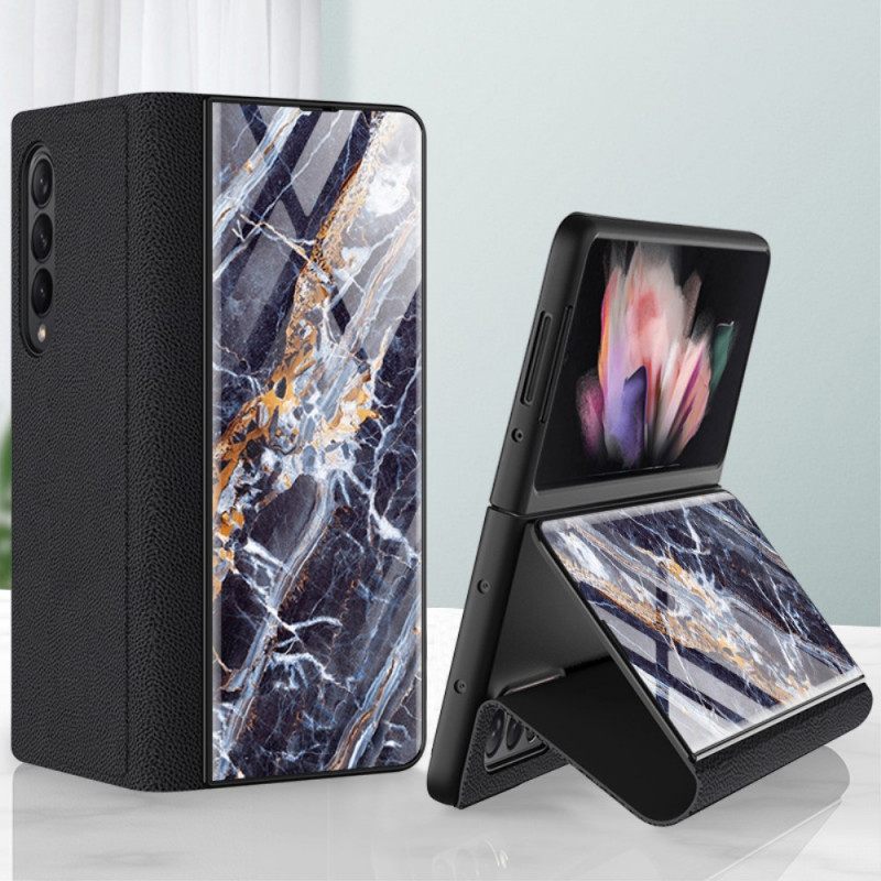 θηκη κινητου Samsung Galaxy Z Fold 3 5G Θήκη Flip Marble Effect Tempered Glass